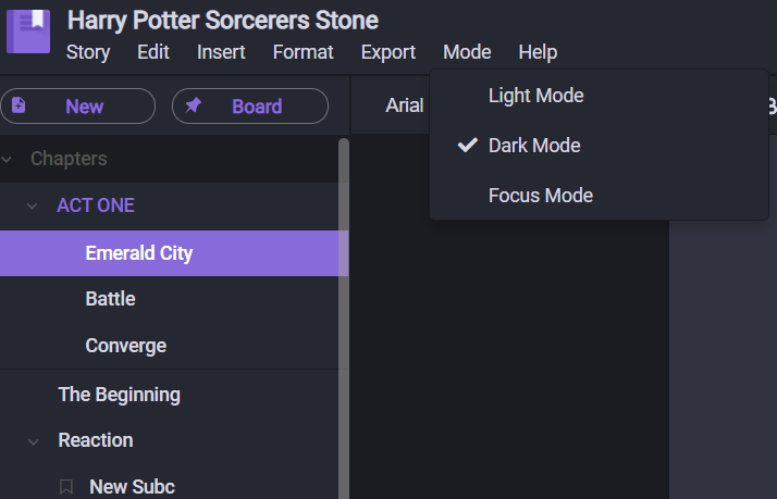 scrivener dark mode