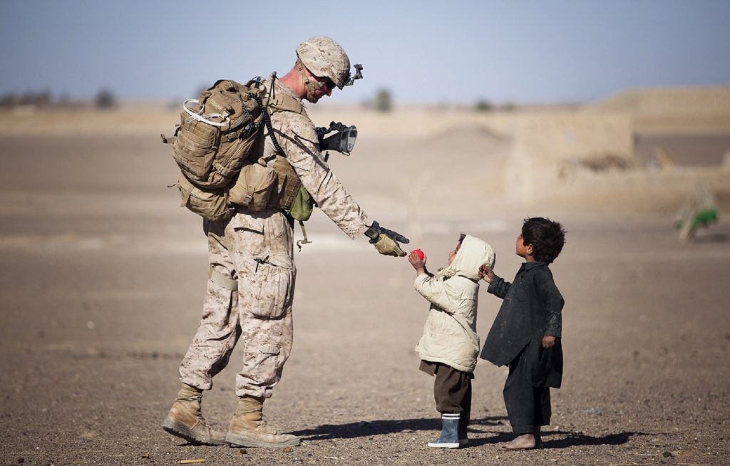 military science fiction soldier with kid