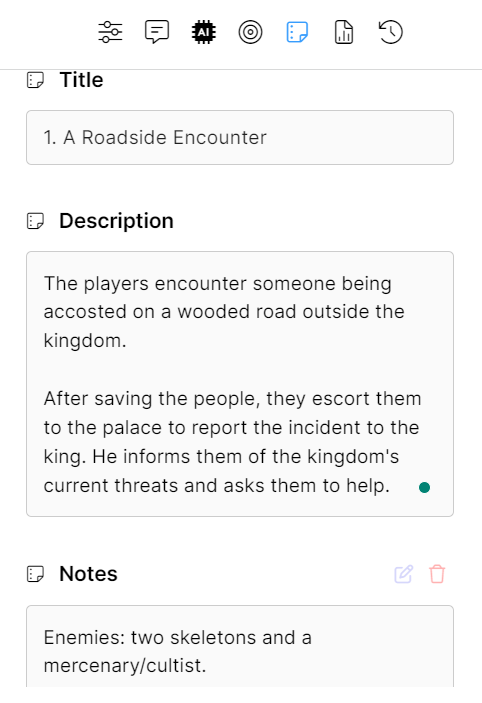 a description of an encounter and the enemies they'll face