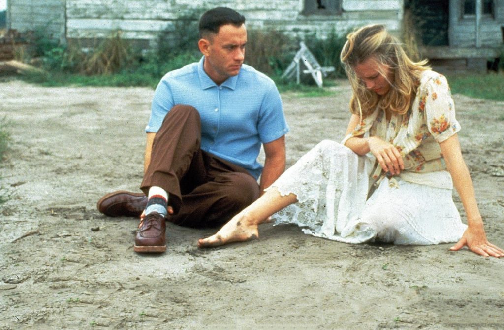 Forrest and Jenny from Forrest Gump sit side by side