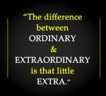 a qoute about the difference between ordinary and extraordinary in on a black background in yellow and white letters