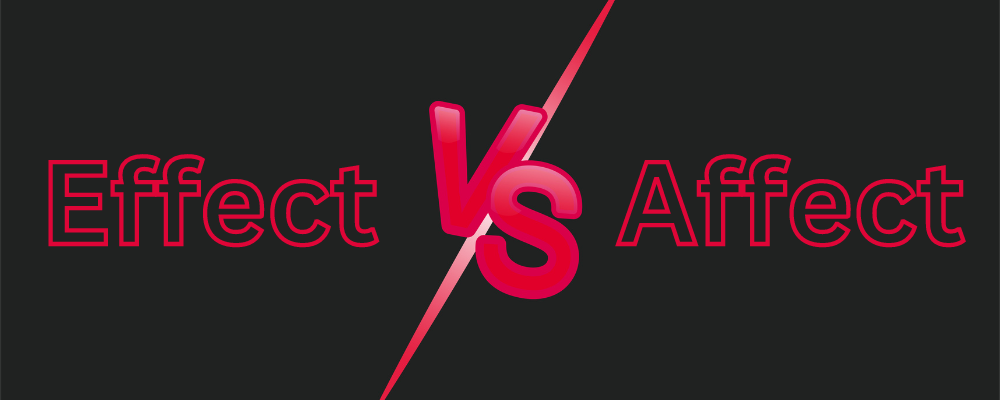 the words effect vs affect in pink on a black brackground