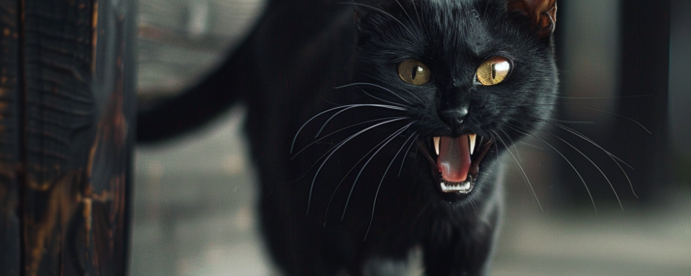 A Black cat hissing