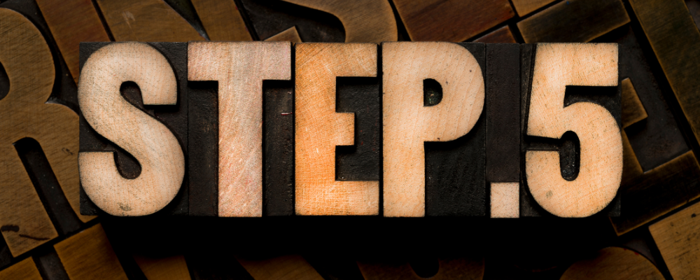 the words step 5 spelled out with wooden letters