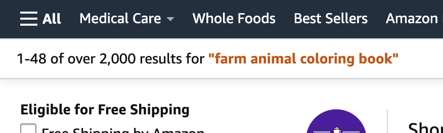 the number of search results for "farm animal coloring books"