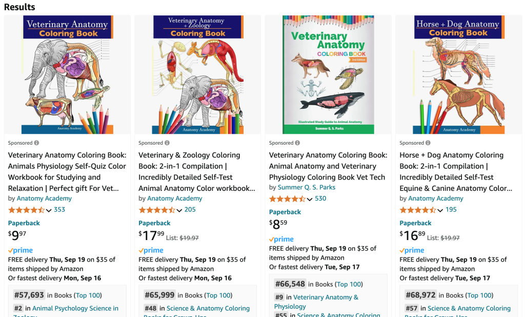 animal anatomy coloring books on amazon