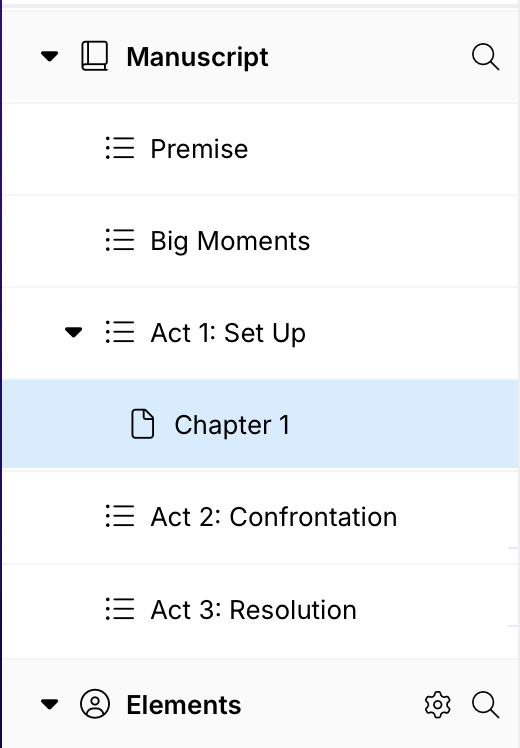 The Three-Act structre in a livingWriter manuscript