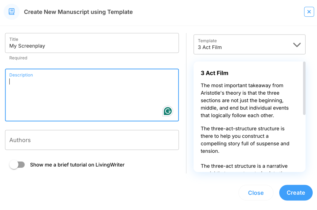 LivingWriter 3 Act Structure Template