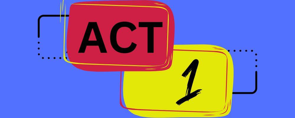 The word "act" in black letters in a red box and a number "1" in a yellow box