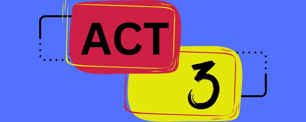 The word "act" in black letters in a red box and a number "3" in a yellow box