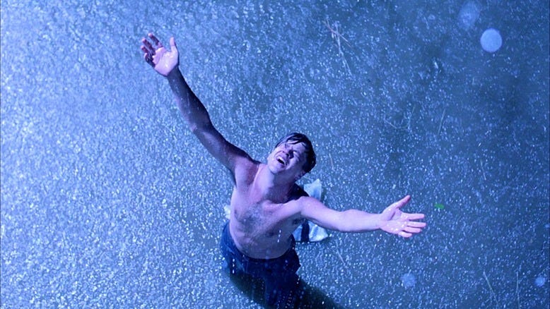 Andy escapes shawshank prison and stands in the rain