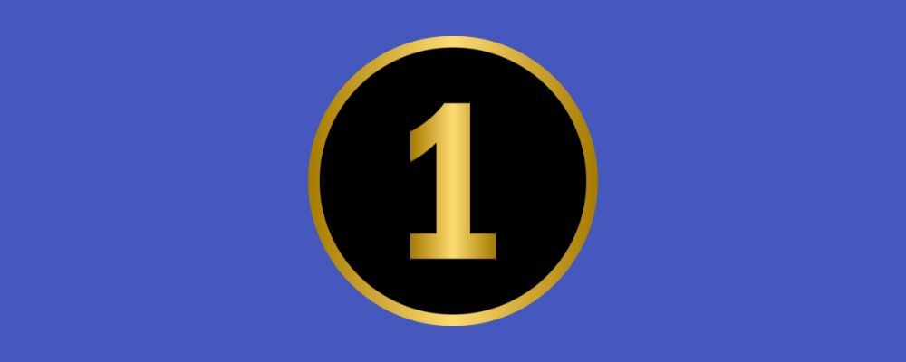 a gold number 1 in a black circle on a blue background