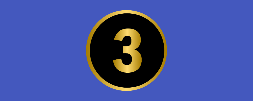 a gold number 3 in a black circle on a blue background