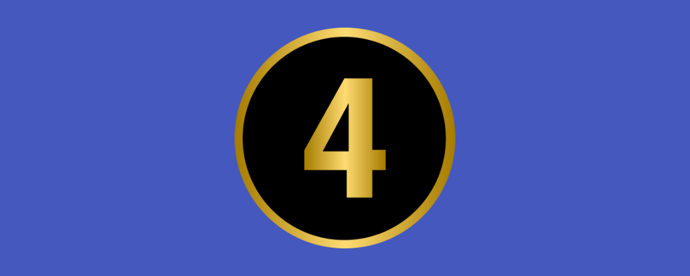 a gold number 4 in a black circle on a blue background