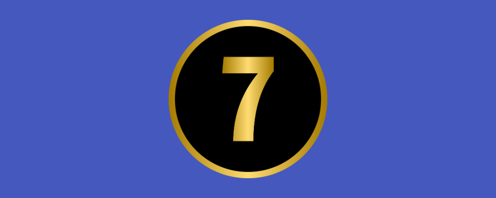 a gold number 7 in a black circle on a blue background