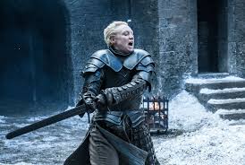 Brienne of Tarth from A Game of Thrones swinging a sword