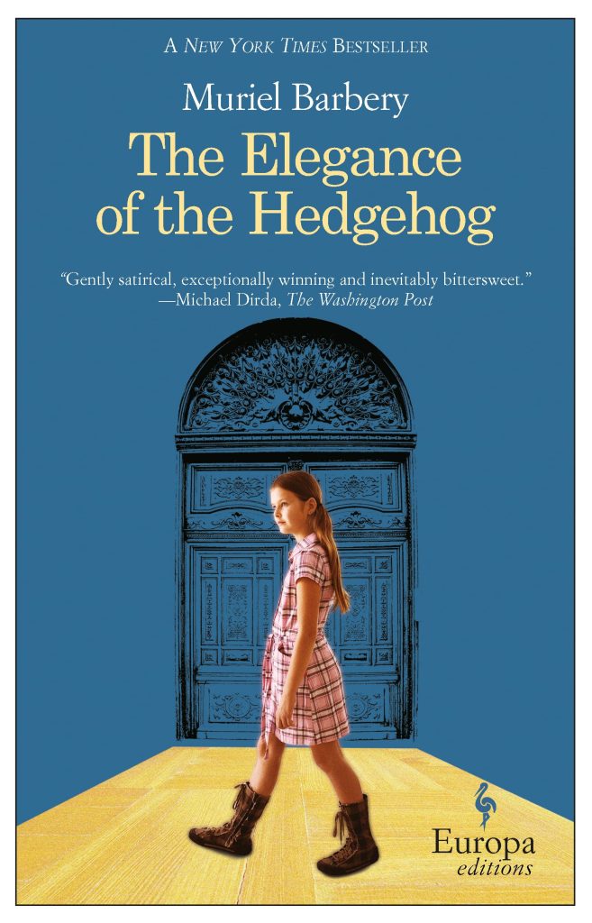 How To Pick A Title For Your Book 3 A girl in pink stands in a doorway on the cover of the book "The Elegance of the Hedgehog"