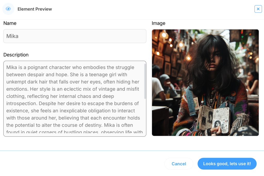 How To Create Fictional Characters: Best 3-Step Method 3 An AI Character element created on LivingWriter