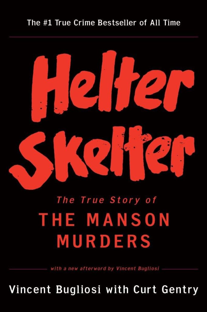 The words "Helter Skelter" in red on a black background of a book cover